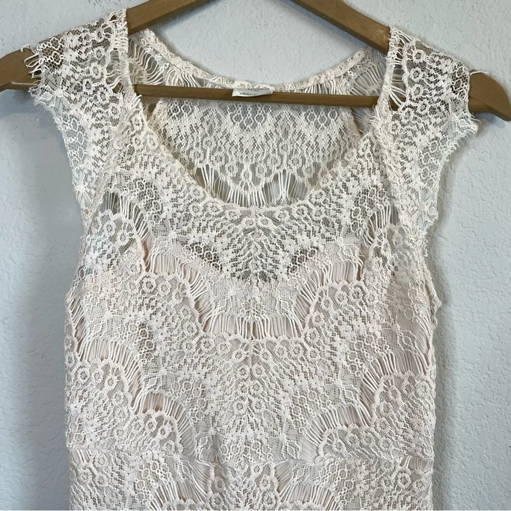 Free People Intimately Feminine Peek A Boo Lace Overlay Dress Cream Off White XS